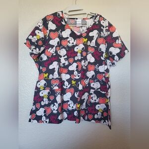 Peanuts Snoopy & Woodstock Good Vibes Short Sleeve Scrub Top Shirt Womens 2XL